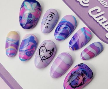I handpainted these nails inspired by clove from Valorant :)