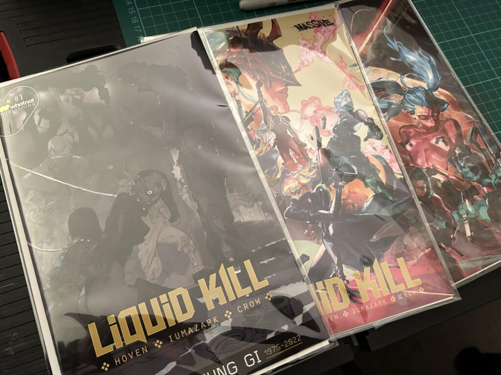 Picked up the first few issues of Liquid Kill, lush cyber covers and chipped solos...