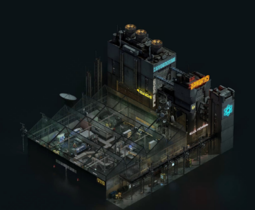 A warehouse and gathering point of the Makers, a faction of hackers and tinkerers from Into The Grid's narrative universe.