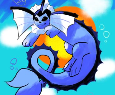 I drew vaporeon in the style of its in game sprite!