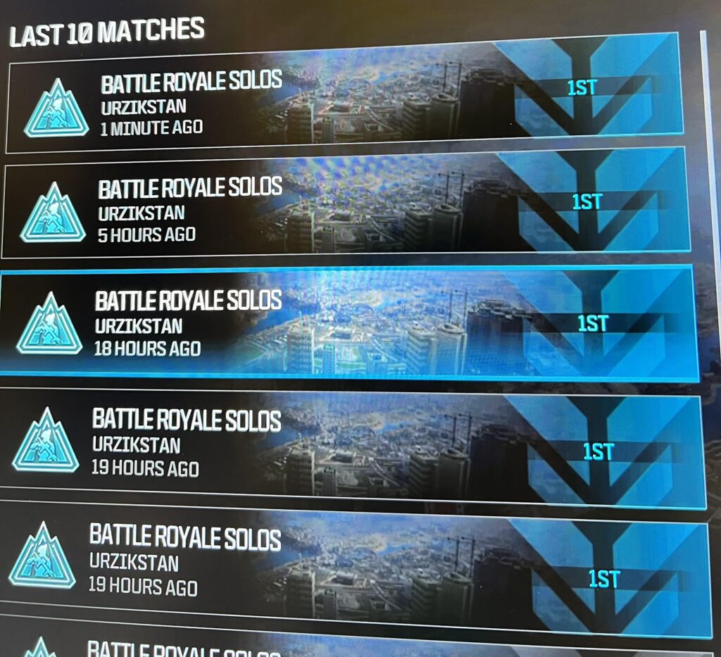 Finally managed to do 5 win streak in solo . Wanted to do it in solo since nuke was introduced . I have nuke already in a team , now goal is to make it in solo .