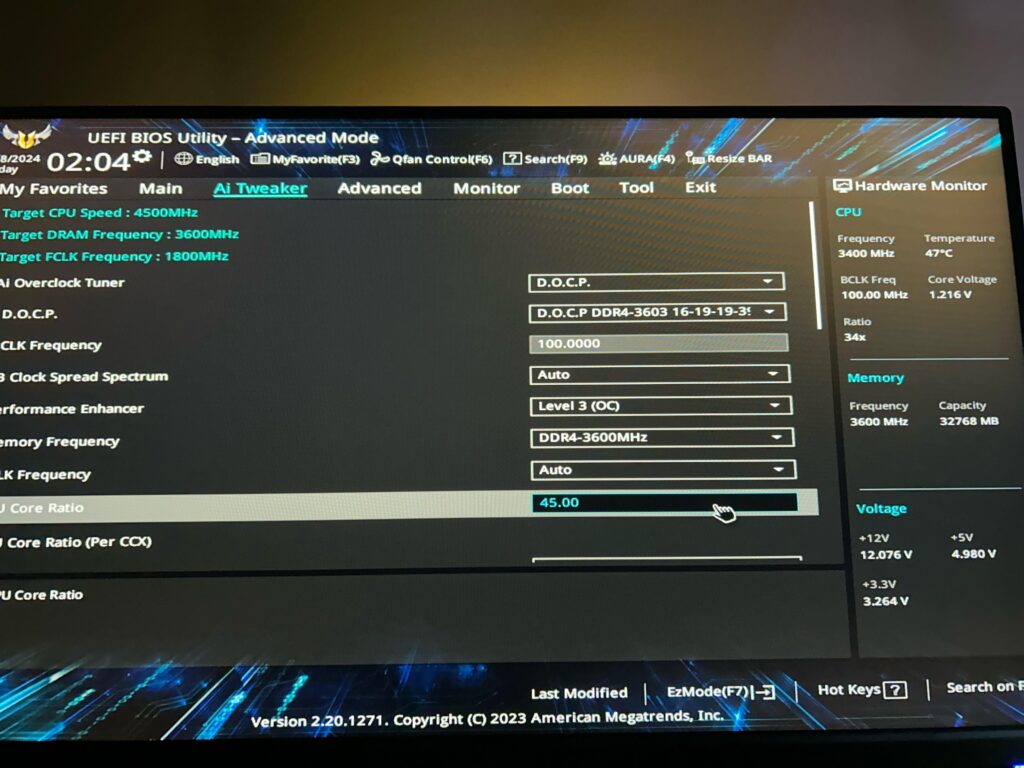 CPU Core Ratio change CPU Core Ratio change