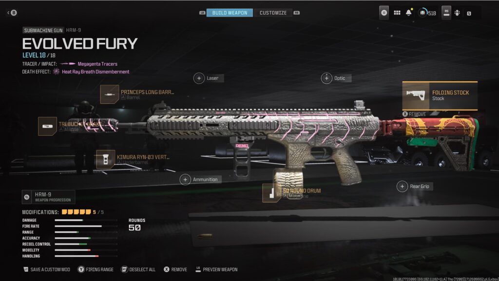 Adding the default Folding stock to the new HRM-9 blueprint gives it the wrong skin