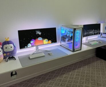 Our clean white gaming setup built during Covid and upgraded