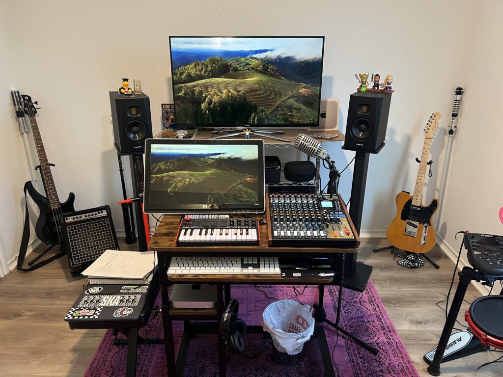Update, my laptop finally bit the dust. New computer means new setup! Loving my studio more and more.