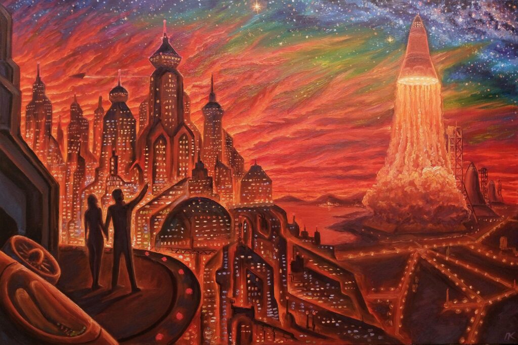 Space city of future. Oil by