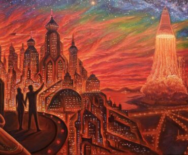 Space city of future. Oil by