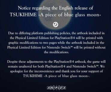 In the midst of all the Stellar Blade controversy, Aniplex announced the Artbook for the PS4 version of Tsukihime will be Censored... but not the Switch version.