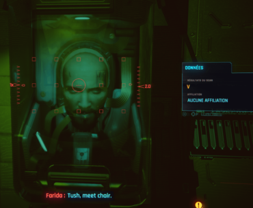 I never noticed this before, but you can see V's face implant before Farida puts it on him.