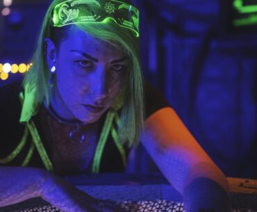Photoshoot at a cyberpunk art installation!