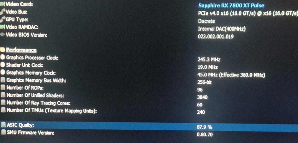 7800xt 88% ASIC Quality
