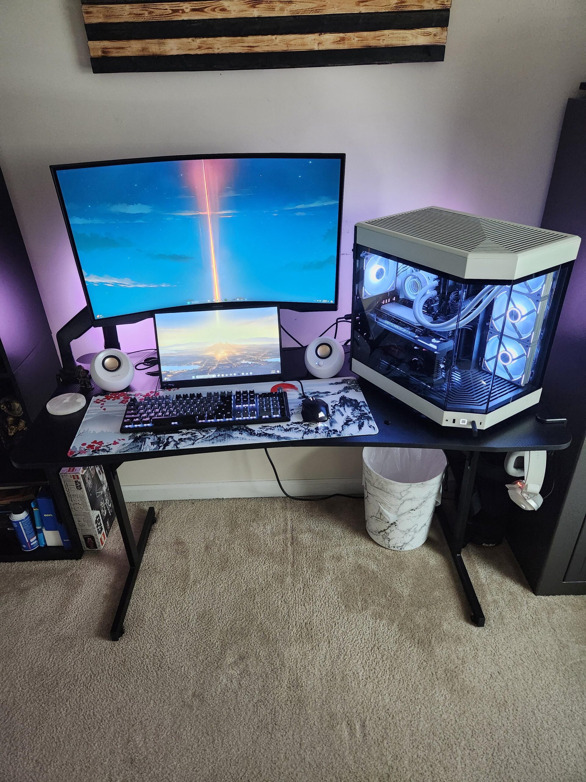 Unfortunately, I don’t have the real estate for a custom Ikea desk or a massive monitor setup, but I’m very happy with my mini battlestation! Unfortunately, I don't have the real estate for a custom Ikea desk or a massive monitor setup, but I'm very happy with my mini battlestation!