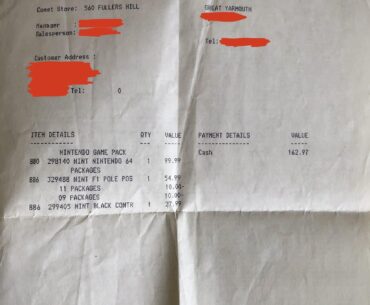 Found my granddad’s receipt for an N64, dated 1st of January, 1998