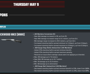 Patch Notes for May 9