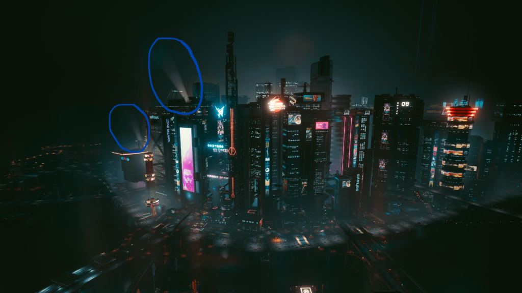 What is the purpose of these spotlights facing up into the sky?