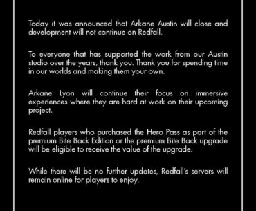 Redfall is officially ceasing development