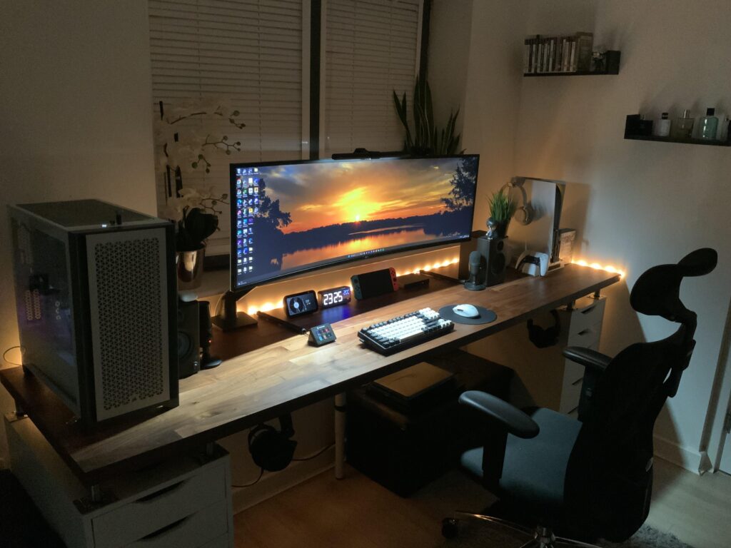 Finally caved and spent the eye watering £220 on the Ergotron HX monitor arm, but I think the desk looks so much cleaner now. Rate my setup and tell me what you might change.