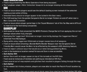 Modern Warfare III Zombies | Season 4 Patch Note
