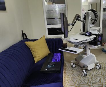 I have back problems so I hate computer desks and "gaming" chairs. This is my versatile and comfortable solution.