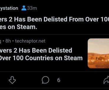 r/playstation mods deleting posts about Helldivers 2 delistment. As of now there are no posts about the game being delisted from over 100 countries or the displeasure from fans.