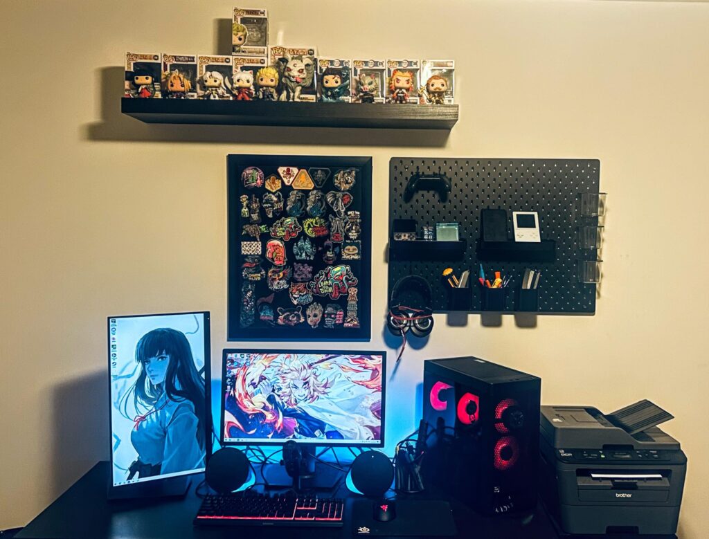 Need to work on cable management but got my pegboard and shelf up this weekend.