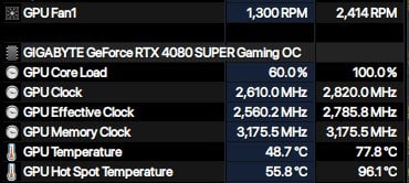Are these thermals insane for an RTX 4080S @ 2.8GHz 1.05v or is it just me? (Max values on the right column)