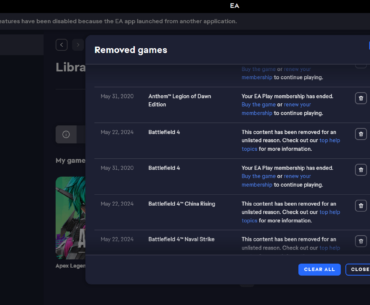 why are games being removed from my EA account