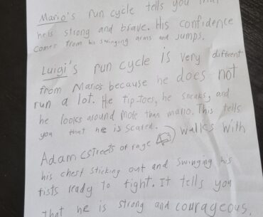 I got my son to write a mini-essay about run cycles in games.
