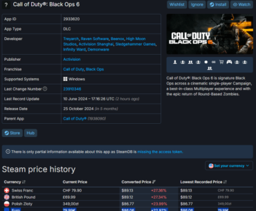Call of Duty: Black Ops 6 will cost +23% more in Europe for the base version. Unlike other games where its price to price in terms of numbers ($60 vs €60), Black Ops 6 will cost $70 vs €80 ($86 converted). You will also pay ~$20 more for the Vault Edition $100 vs €110 ($119 converted)