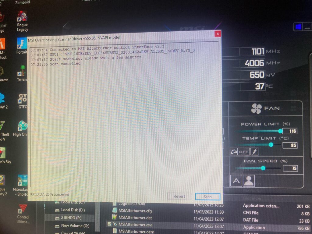 MSI afterburner scan keeps cancelling