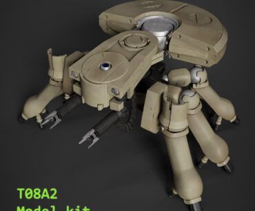 We made the Motoko figure, we made the spider tank from Ghost in the Shall too. This time we decided to make something simpler and got a garage kit for self-assembly and painting of T08A2. Scale 1/35