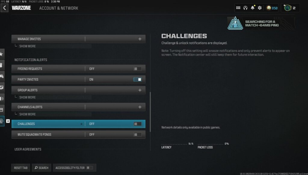 If you want to fix your game from freezing in Warzone after mid season update, Turn off challenges (Under Account & Network info)