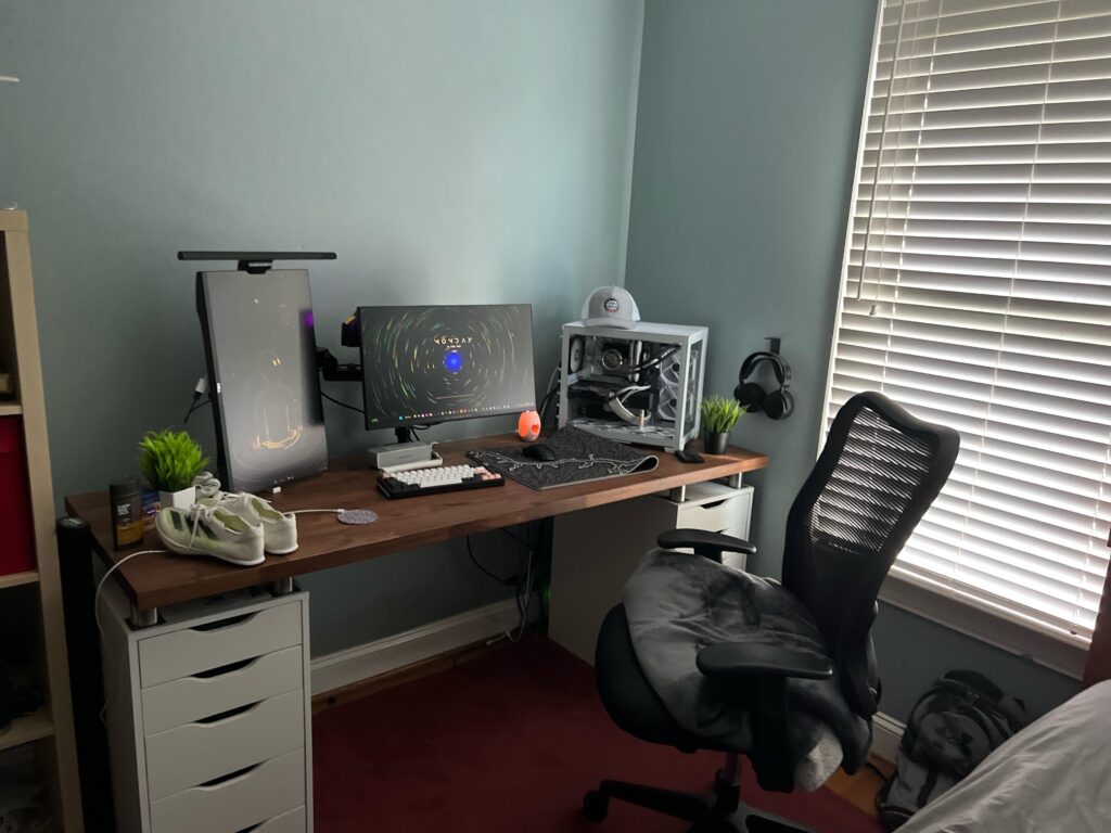 What would yall think abt a walnut wall shelf running across the right and in front of my desk?