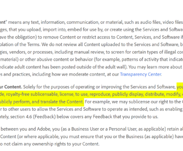 Adobe ToS. What's ours is ours and what's yours is ours.