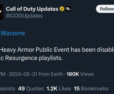 “The Heavy Armor Public Event has been disabled in public Resurgence playlists.”