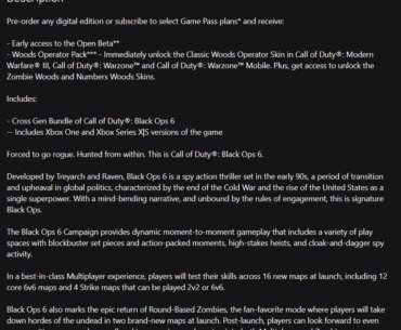 Black Ops 6 Description from the Xbox Store