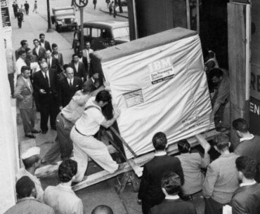 The first commercial 5 MB Hard Disk being shipped by IBM in 1956