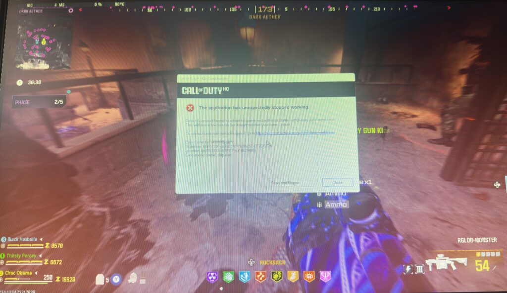 Game crashed while getting Mark of the Survivor camo