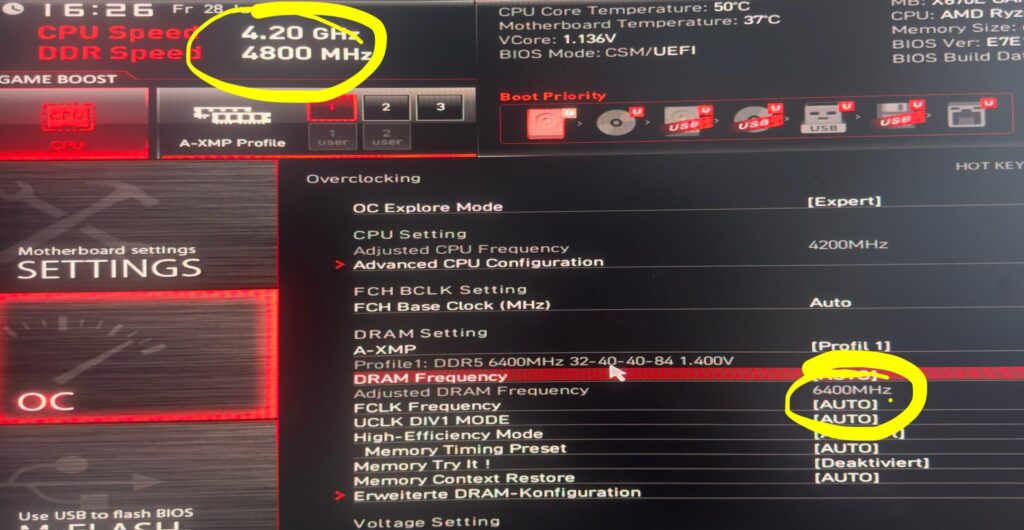 DRaM set to 6400 MHz but BIOS still shows 4800 MHz?