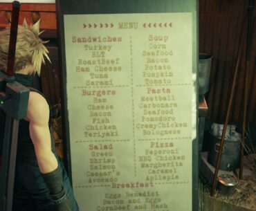 Cremy Chicken, Meetball Carbonara, Apllepie, and Sarami all sounds very good right now (Final Fantasy Remake)