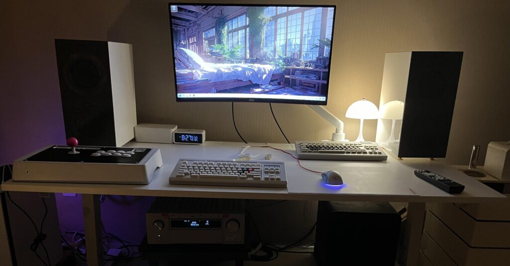 my gaming setup. kef r3 speaker. denon x6500h. class080 keyboard.