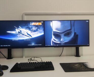 Finally got my dual monitors to line up. Ps5 has been replaced for now by empty smoothie bottle