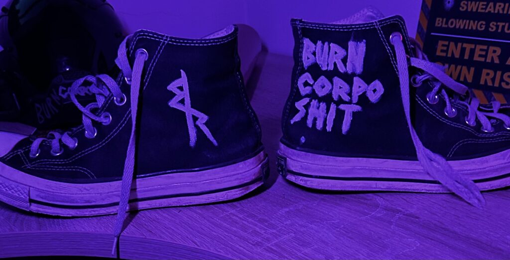 My custom Edgerunner and BURN CORPO SHIT chucks 🔥
