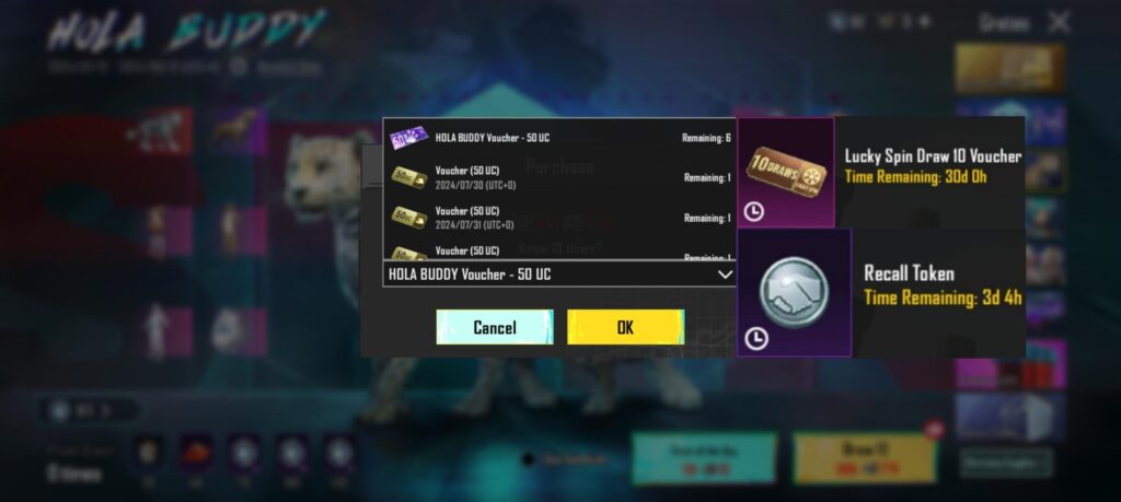I bought a Lucky Špin Ďraw 10 Voucheř for 150 Řecall Ťokens which doesn't show up in the latest event