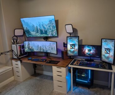 My 14 year old son and I's battlestations. Can you guess which is which?