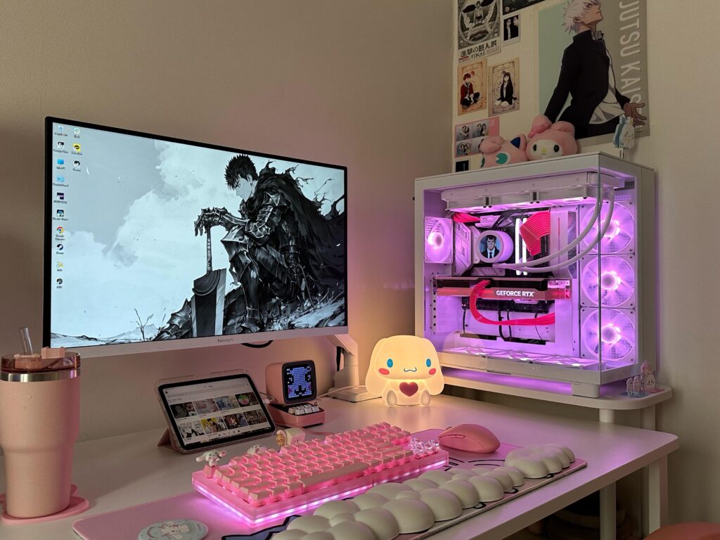 my gaming setup (pink/berserk)