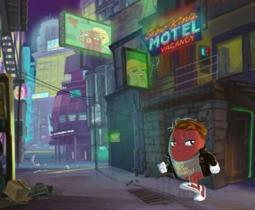 Bean-detective in dangerous city (banner for website). Art by me
