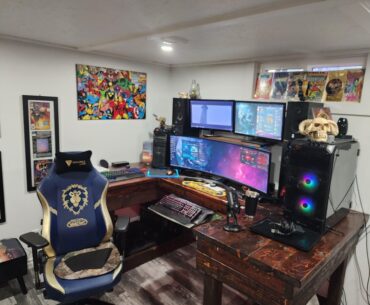 Here's my set up.. I built my desk myself, and both PC's.