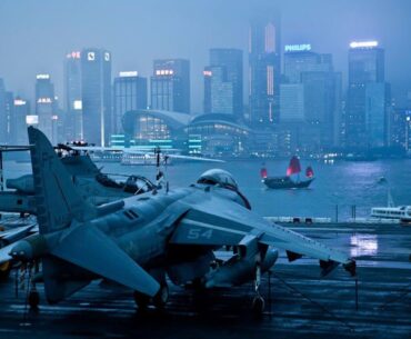 USS Peleliu and Harrier V/STOL attack aircraft in Hong Kong circa 2013