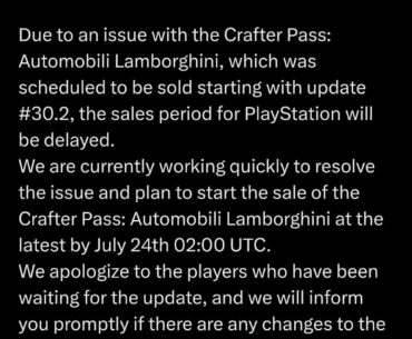 Crafter Pass delayed 'til wed 24th 2am UTC.